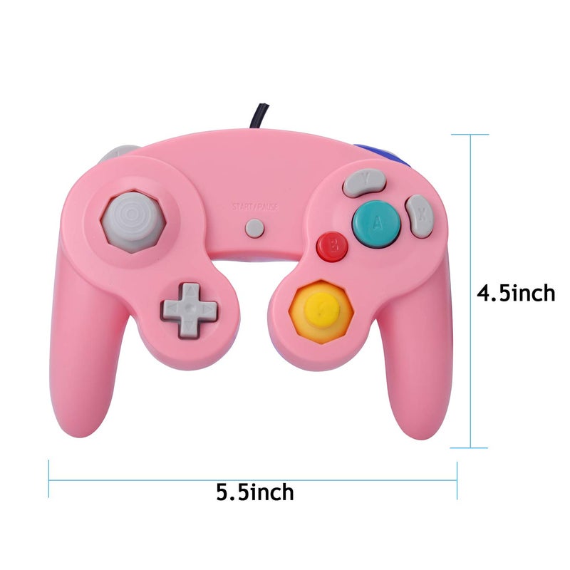 ONE250 2 Pack Classic Shock Joypad Wired Controller, Compatible with Wii NGC Gamecube Game Cube (Blue & Pink) - Image 3
